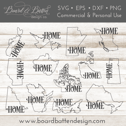 Canadian Province Outline "Home" SVG File Set - All Provinces