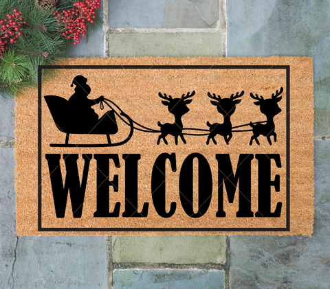 Christmas Welcome Mat SVG File - Welcome Santa w/ Reindeer SVG for Cricut/Silhouette/Glowforge