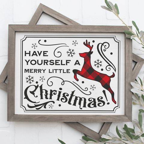 Vintage Have Yourself A Merry Little Christmas SVG File with Buffalo Plaid Deer