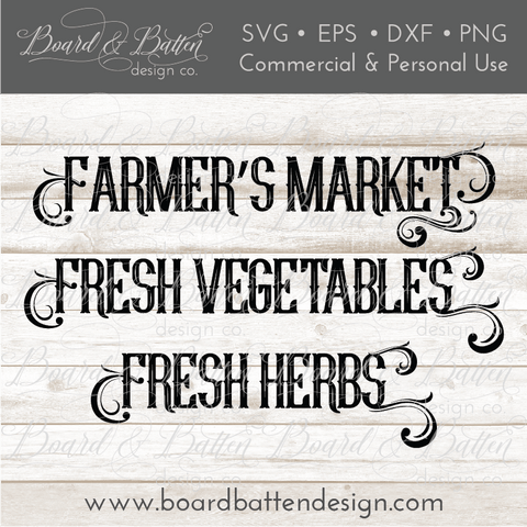Farm Fresh Words Bundle SVG File - Farmers Market, Fresh Vegetables, and Fresh Herbs