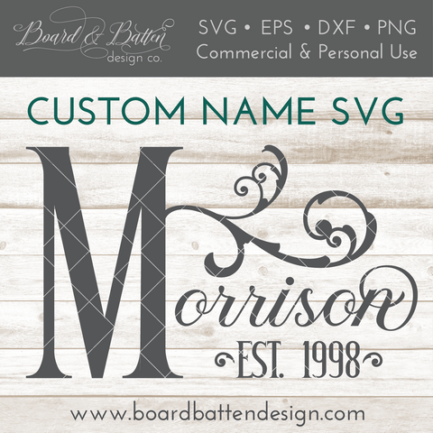Personalized Victorian Style Last Name & Est Date SVG File
