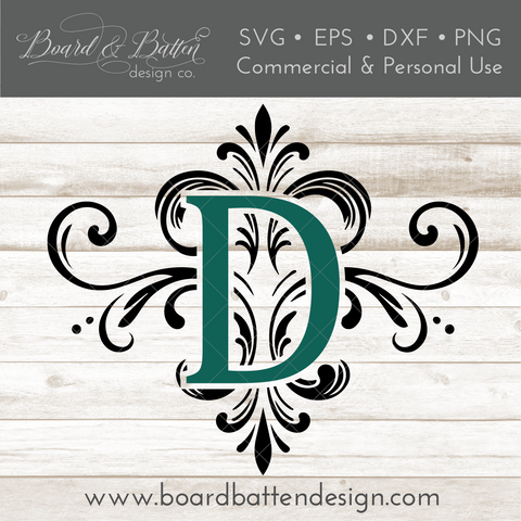 Vintage Flourish D Monogram SVG Files for Cricut Cut files