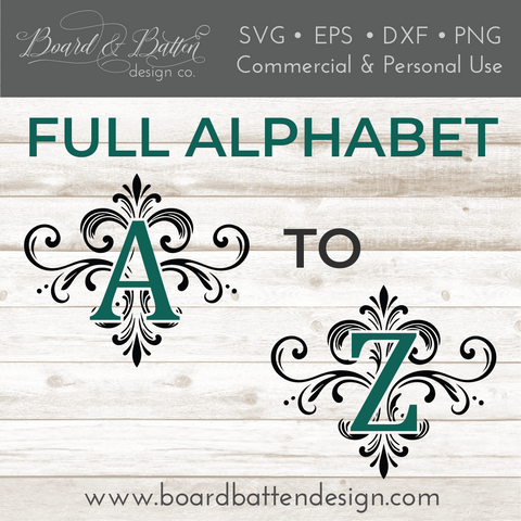 Flourished Monogram Alphabet A-Z - Cricut SVG Files - Monogram SVG