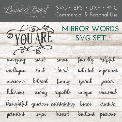 Encouraging Mirror Words SVG File Set