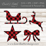 Buffalo Plaid Christmas Shapes Set 2 - Sleigh, Leaping Deer, Bow, and Star SVG File - Commercial Use SVG Files for Cricut & Silhouette