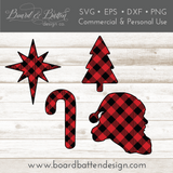 Buffalo Plaid Christmas Shapes Set 3 - Candy Cane, Santa Head, Star of Bethlehem, and Christmas Tree SVG File - Commercial Use SVG Files for Cricut & Silhouette