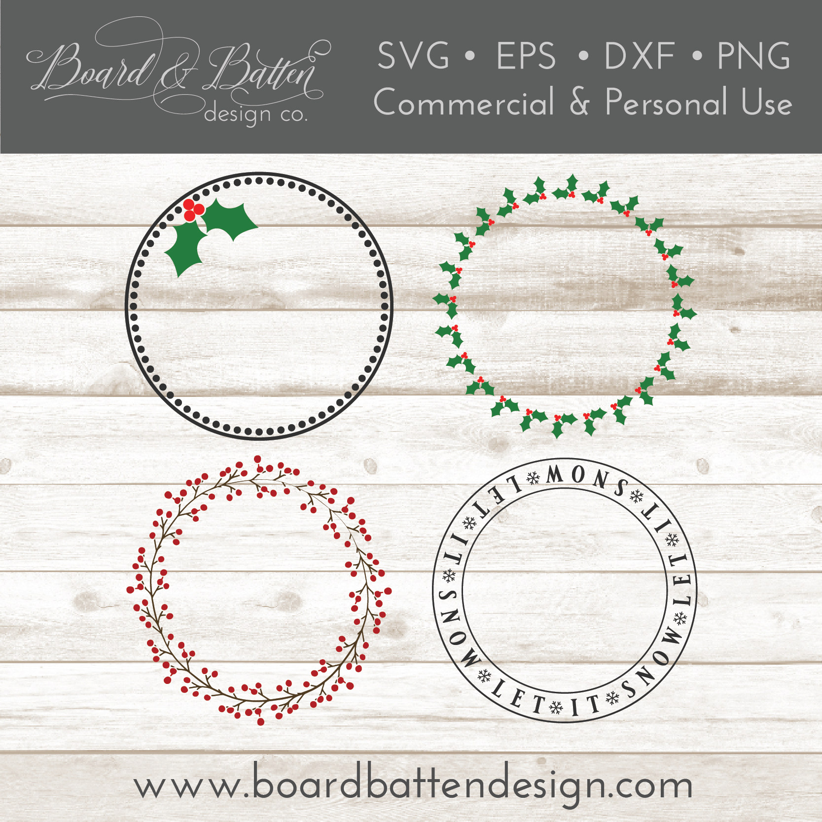 Set of 4 Holiday Themed SVG File Circle Frames - Commercial Use SVG Files for Cricut & Silhouette