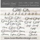 Wedding Table Number Full Set SVG File for Cricut/Silhouette (Style WS6) - Commercial Use SVG Files for Cricut & Silhouette