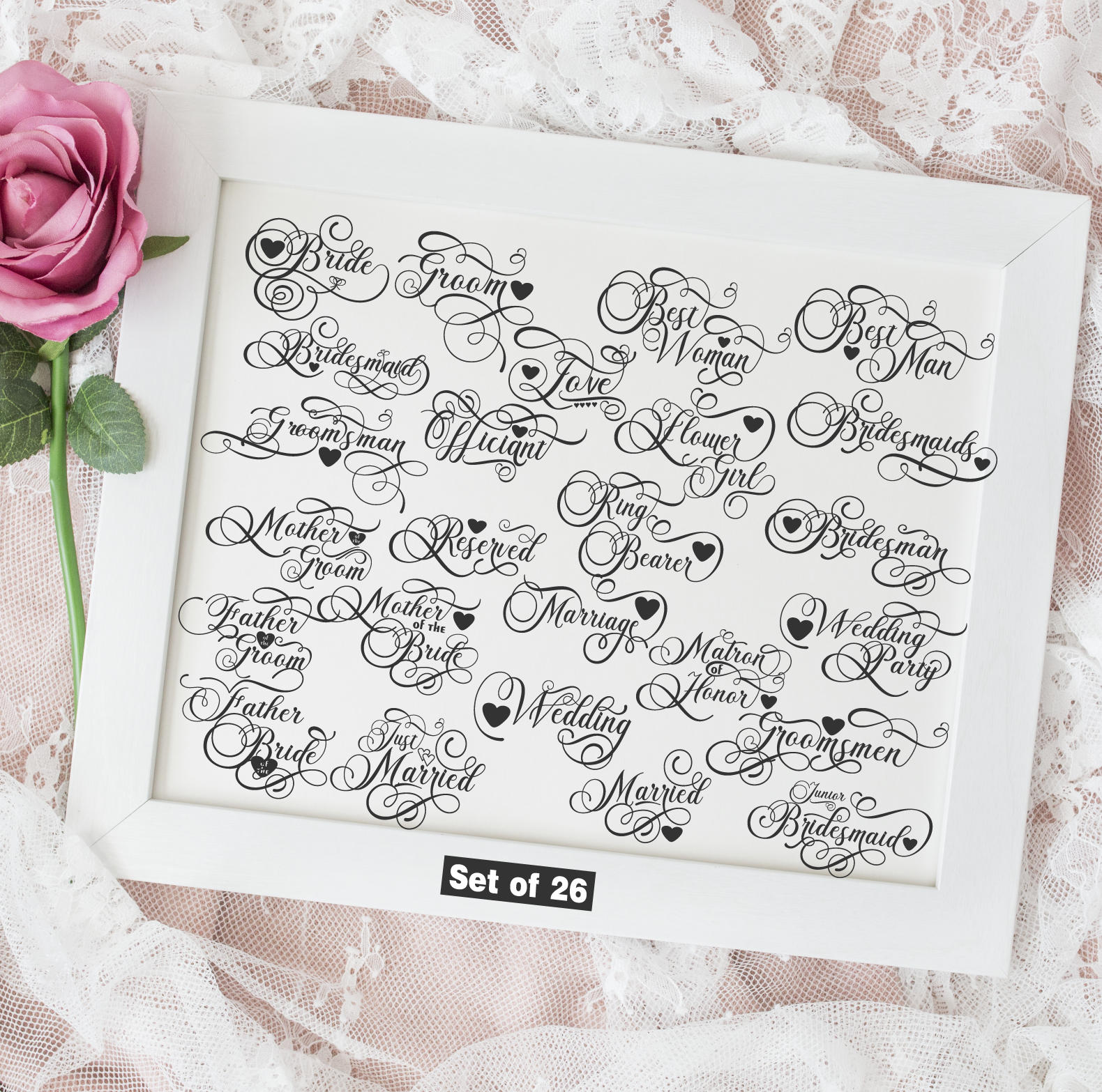 Wedding Names SVG File Set - Includes 26 different matching names (Style 6) - Commercial Use SVG Files for Cricut & Silhouette