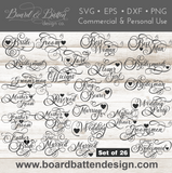 Wedding Names SVG File Set - Includes 26 different matching names (Style 6) - Commercial Use SVG Files for Cricut & Silhouette