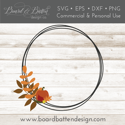 Round Autumn Monogram Frame SVG with Fall Leaves & Pumpkin for Cricut/Silhouette