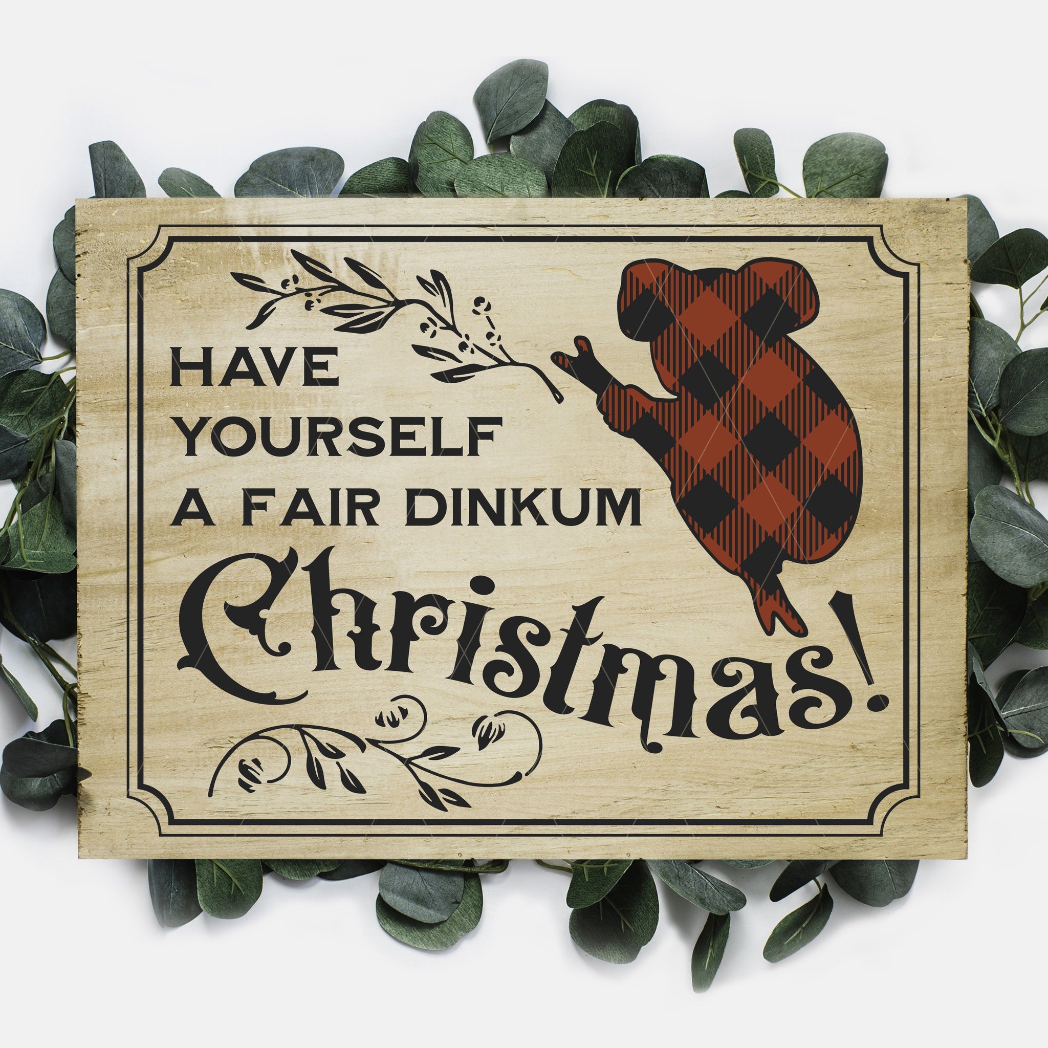 Vintage Australian "Fair Dinkum Christmas" SVG File with Buffalo Plaid Koala - Commercial Use SVG Files for Cricut & Silhouette