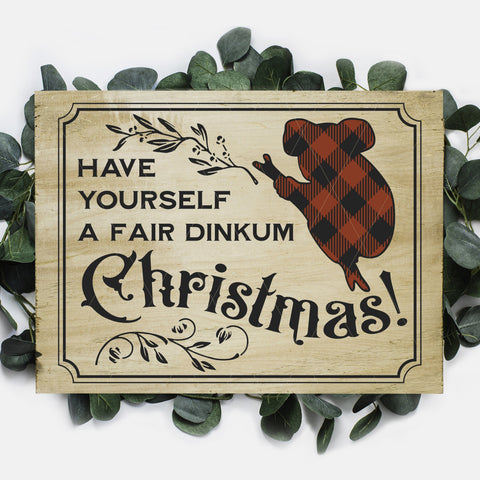 Vintage Australian "Fair Dinkum Christmas" SVG File with Buffalo Plaid Koala
