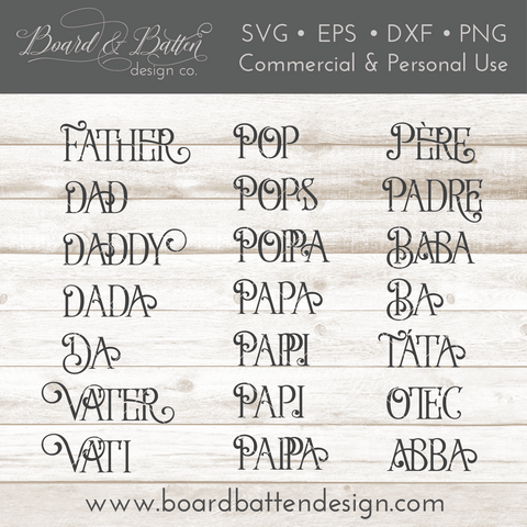 Farmhouse Style set of words for "Father" SVG File