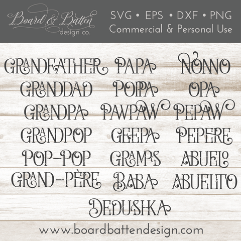 Farmhouse Style set of words for "Grandfather" SVG File