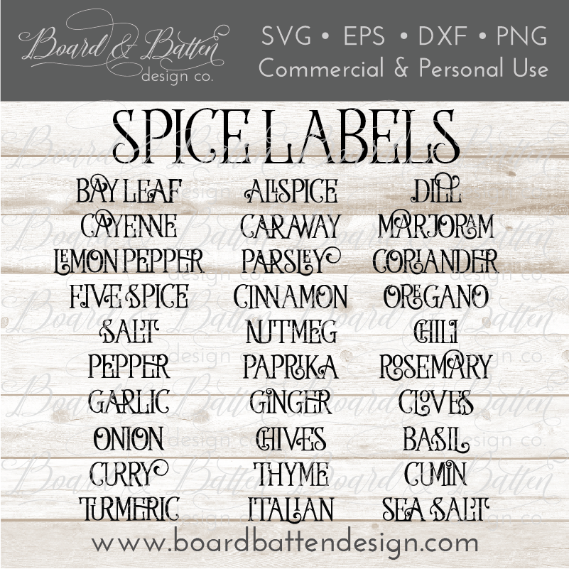 Vintage Farmhouse Style Spice Label SVG Set – Board & Batten