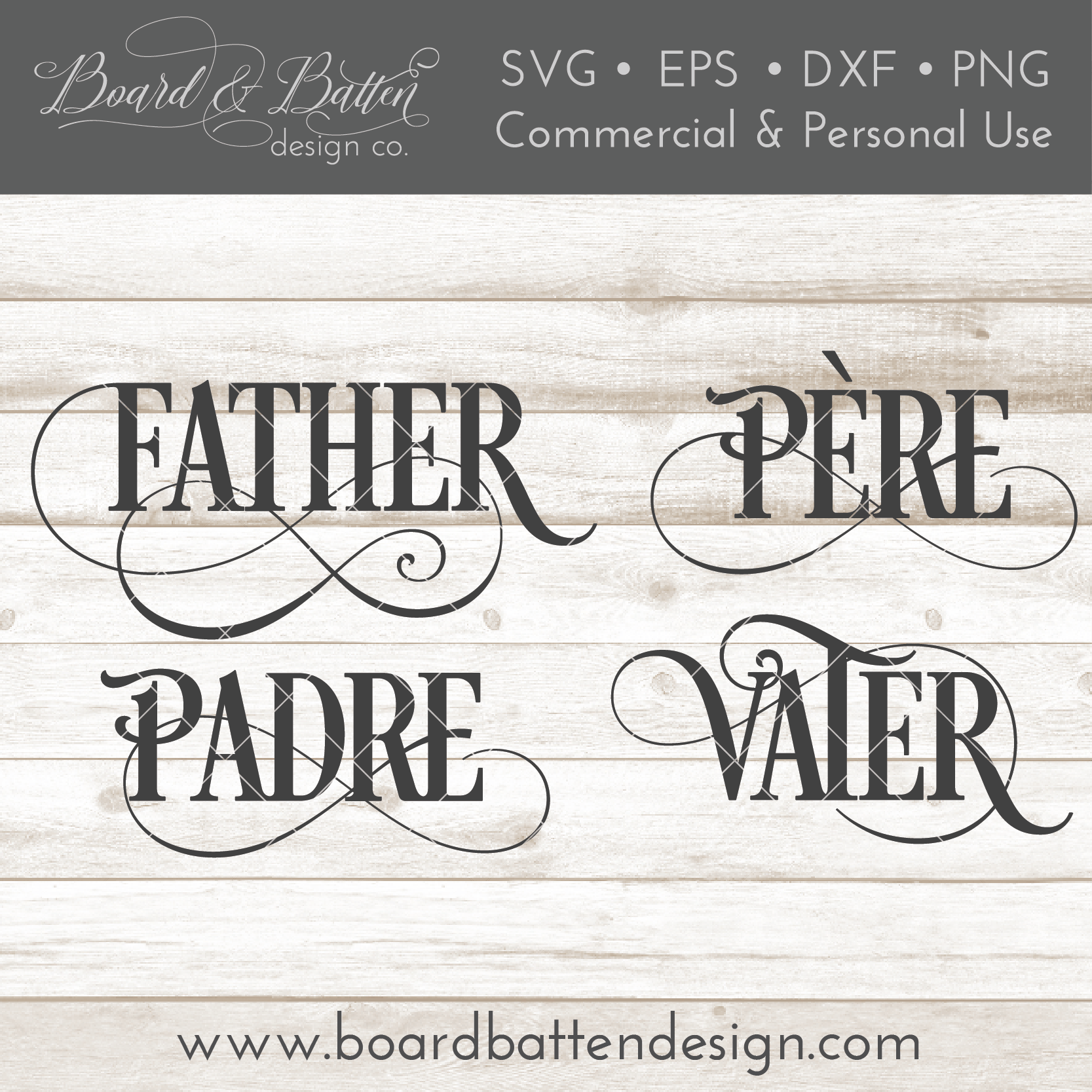 Father Padre Vater Pere SVG File - Father in 4 Languages - Commercial Use SVG Files for Cricut & Silhouette