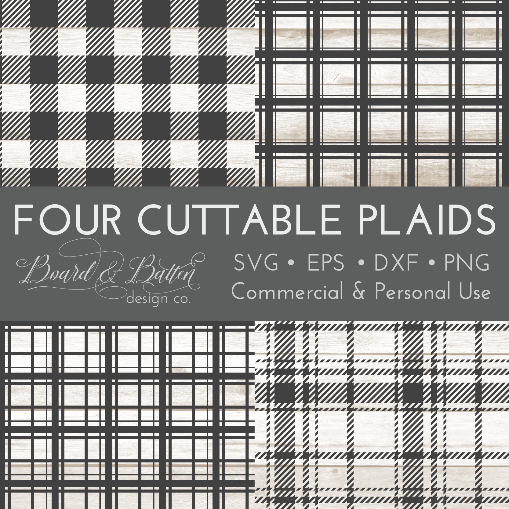 Set of 4 Cuttable Plaid SVG Files (Including Buffalo Check) - Commercial Use SVG Files for Cricut & Silhouette