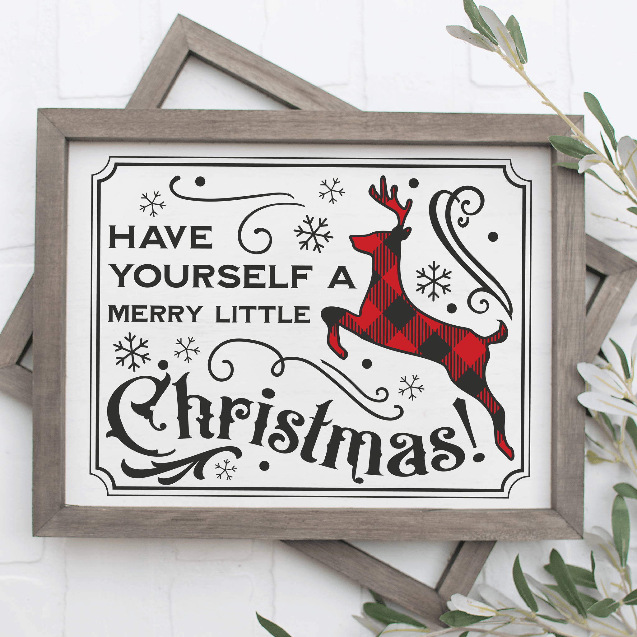 Vintage Have Yourself A Merry Little Christmas SVG File with Buffalo Plaid Deer - Commercial Use SVG Files for Cricut & Silhouette