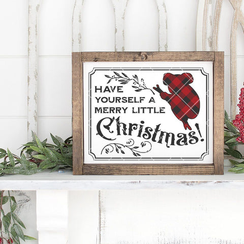 Vintage Have Yourself A Merry Little Christmas SVG File with Buffalo Plaid Koala