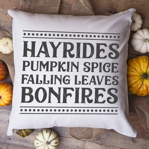 Fall/Autumn SVG File - Hayrides, Pumpkin Spice, Falling Leaves, Bonfires