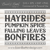Fall/Autumn SVG File - Hayrides, Pumpkin Spice, Falling Leaves, Bonfires - Commercial Use SVG Files for Cricut & Silhouette