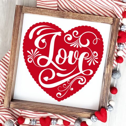 Script Inset Heart Love SVG File for Valentine's Day, Weddings, etc