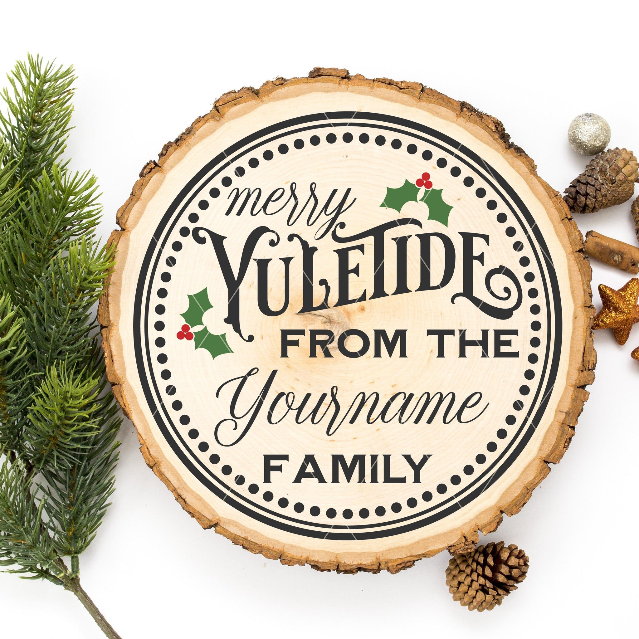Round Personalizable Merry Yuletide SVG File - Commercial Use SVG Files for Cricut & Silhouette