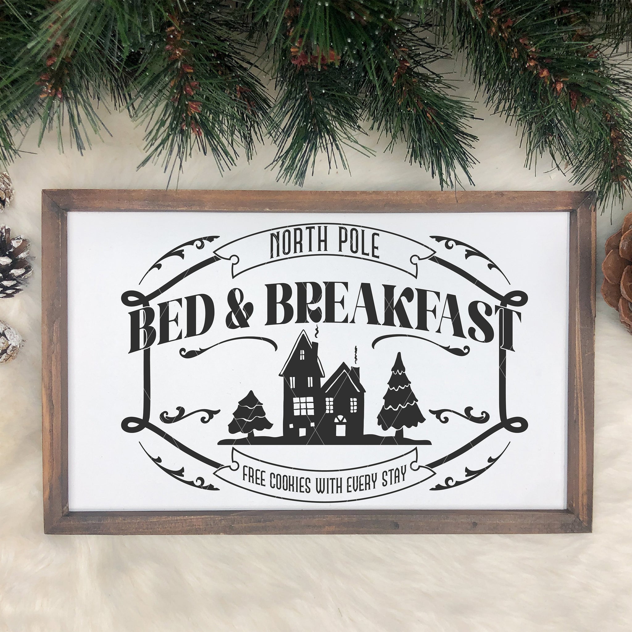 Vintage Christmas SVG File | North Pole Bed & Breakfast Holiday Cut File | Cricut Files - Commercial Use SVG Files for Cricut & Silhouette