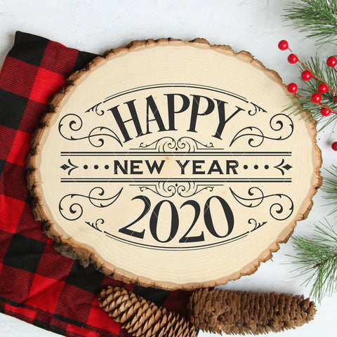 Victorian Style Happy New Year with Number Alternates SVG File